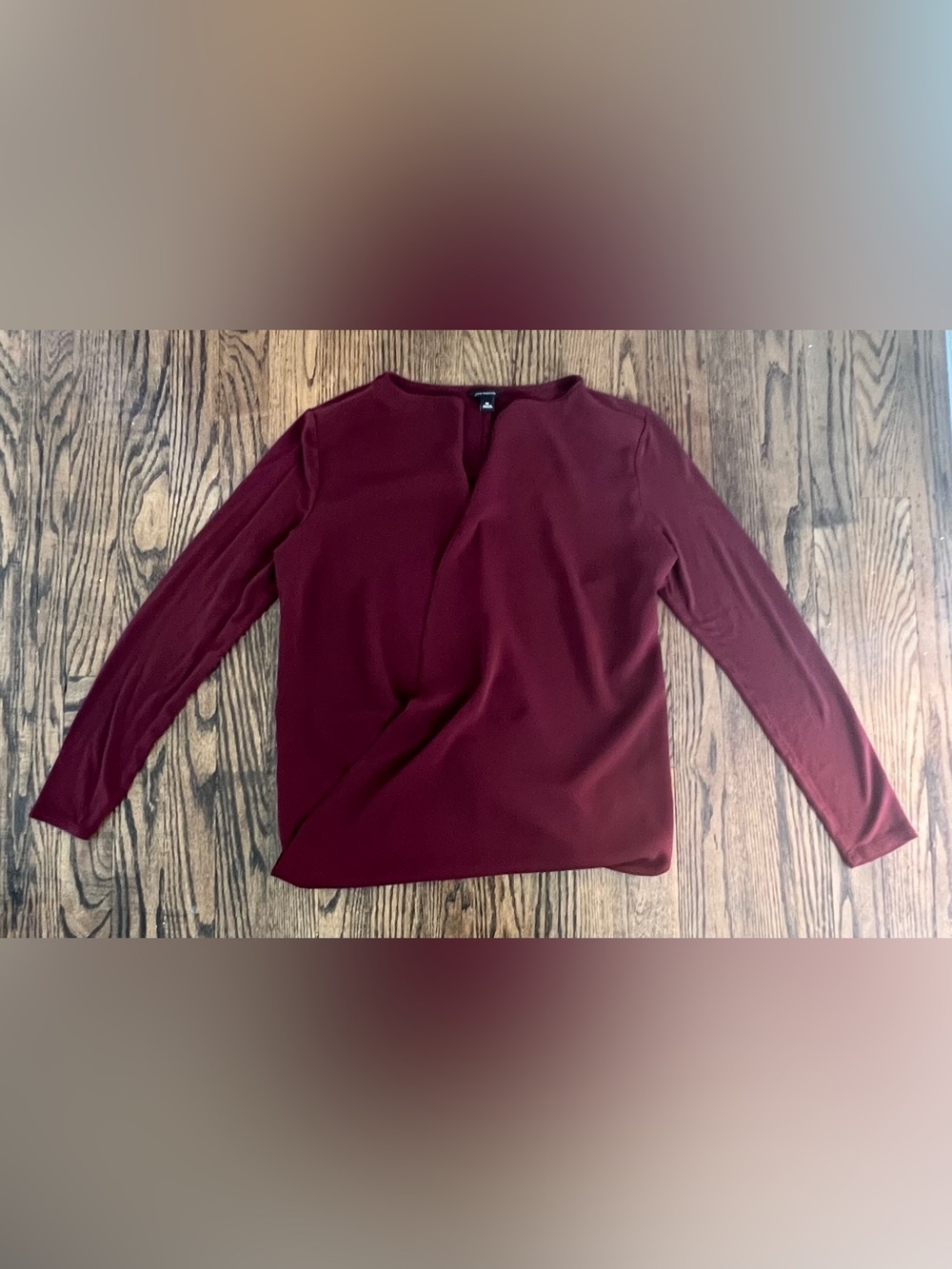 Ann Taylor Long-Sleeve V-Neck Wrap Style Top in Burgundy